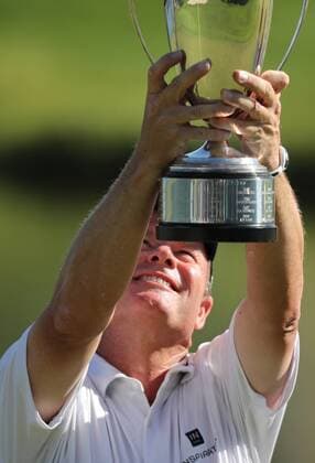 August 7, 2016 - Blaine, MN - Minnesota, USA - United States - Joe Durant celebrates his playoff victory. The 2016 3M Championshionship Tournament features the returning champion Kenny Perry, former champion Bernhard Langer, and for the first time John Daly. Richard Tsong-taatarii@startribune.com Minneapolis News - August 7, 2016 - ZUMAm42_