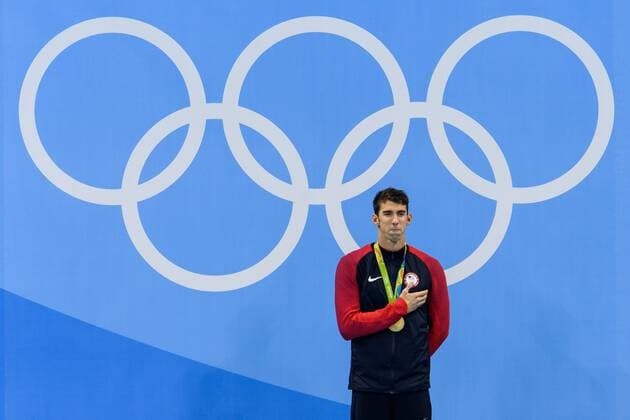 Michael Phelps (USA) bei der Siegerehrung ueber 200m Lagen bei den olympischen Sommerspiele 2016 am 11.08.2016, Rio de Janeiro Copyright: xSchülerx xEibner-Pressefotox EP_jse