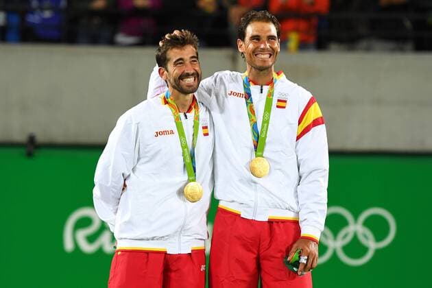 Marc Lopez (ESP) Rafael Nadal (ESP) TENNIS : OS Sommer 2016 - Rio - 12 08 16 Virginiebouyer panoramic 