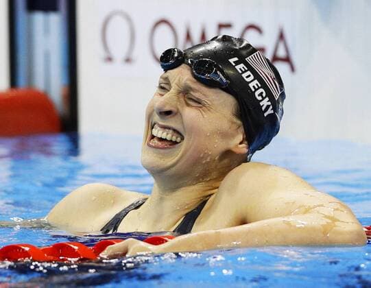 Olympics: Ledecky wins women s 800 freestyle Katie Ledecky of the United States reacts after winning the women s 800-meter freestyle swimming final at the Rio de Janeiro Olympics on Aug. 12, 2016. Ledecky set a world record of 8 minutes, 4.79 seconds. 