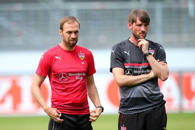 Andreas Hinkel ( VfB Stuttgart II ) rechts Sebastian Gunkel ( VfB Stuttgart II ), VfB Stuttgart II vs. VfR Wormatia 08 Worms, Regionalliga Suedwest, Fussball, 13.08.2016, Stuttgart Copyright: xLangerx xEibner-Pressefotox EP_HLR