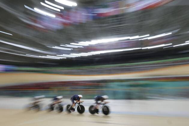 Britain with Katie Archibald, Laura Trott, Elinor Barker and Joanna Rowsell-Shand pictured in action during the first round of the women s team pursuit Track cycling Rad Radsport Bahnrad Bahn event at the 2016 Olympic Games Olympische Spiele Olympia OS in Rio de Janeiro, Brazil, Saturday 13 August 2016. YUZURUxSUNADA  x04909878x