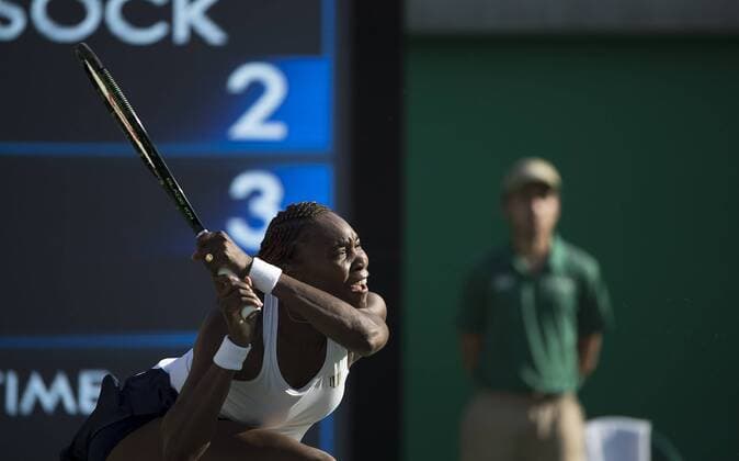 August 14, 2016 - Rio de Janeiro, RJ, Brazil - OLYMPICS TENNIS: Venus Williams (USA) returns volley in match with Bethanie Mattek-Sands (USA) and Jack Sox (USA) in Women s Mixed Doubles Tennis final at Olympic Tennis Center during the 2016 Rio Summer Olympics games. RIO 2016 - Tennis: Women s - ZUMAj89_