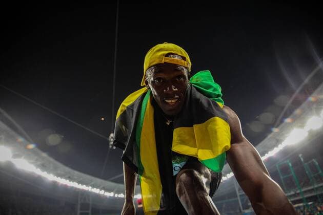 Rio 2016, LA, 100m Sprint, Usain Bolt ist Olympiasieger Jamaican athlete Usain Bolt celebrates after winning gold during the Olympic Games Olympische Spiele Olympia OS Rio 2016 Men s 100m Final competition at the Olympic Stadium in Rio de Janeiro, Brazil, 14 August 2016. MEN S 100M SEMIFINAL !ACHTUNG: NUR REDAKTIONELLE NUTZUNG!  RIO218 20160815-636068300022717622