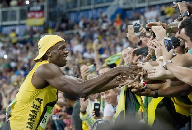 Rio 2016, LA, 100m Sprint, Usain Bolt ist Olympiasieger Sprinter Usain Bolt of Jamaica celebrates his victory in athletics 100 m run men at the 2016 Summer Olympics in Rio de Janeiro, Brazil, August 14, 2016. (CTKxPhoto VitxSimanek) CTKPhotoP201608150247201  _VI12569_442