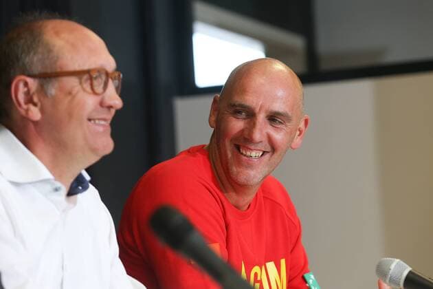 Oostende Mayor Johan Vande Lanotte and Davis Cup captain Johan Van Herck pictured during a press conference PK Pressekonferenz ahead of the Davis Cup World Group play-off between Belgium and Brazil, Tuesday 16 August 2016, in Oostende. This Davis Cup game will be played from 16 to 18 September 2016 in Oostende Sleuyter Arena BRUNOxFAHY  x04912367x