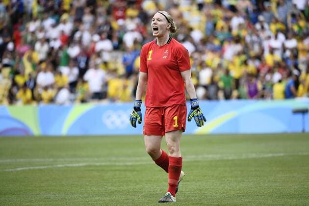 Rio 2016, Fußball, Damen, Schweden zieht ins Finale ein Schweden s Keeper Hedvig Lindahl Jubel Halbfinale Brasilien - Schweden Olympische Spiele in Rio de Janeiro.  Copyright: CARLxSANDIN BB160816CS035