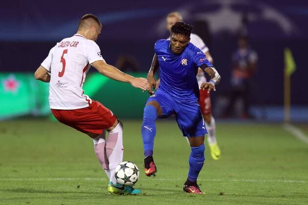 Champions League play off - GNK Dinamo vs FC Red Bull Salzburg 16.08.2016., Zagreb, Croatia - First leg of UEFA Champions League play off at Maksimir stadium between GNK Dinamo and FC Red Bull Salzburg. Duje Caleta Car, Junior Fernandes.  DaliborxUrukalovic PIXSELL