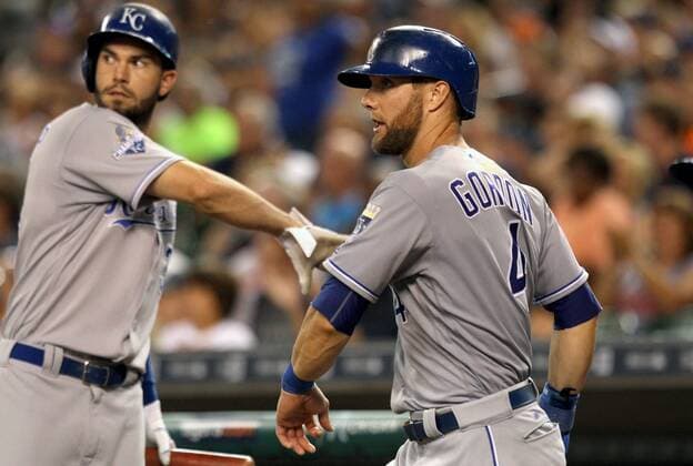 August 16, 2016 - Detroit, Michigan, United States - Kansas City Royals left fielder Alex Gordon (4) scores a run on the eight inning of a baseball game against the Detroit Tigers in Detroit, Michigan USA, on Tuesday, August 16, 2016. Kansas City Royals v Detroit Tigers  - ZUMAn230