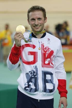British Jason Kenny celebrates on the podium after the men s Keirin race Track cycling Rad Radsport Bahnrad Bahn event at the 2016 Olympic Games Olympische Spiele Olympia OS in Rio de Janeiro, Brazil, Tuesday 16 August 2016. YUZURUxSUNADA  x04912751x