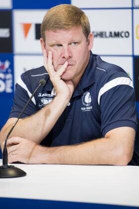 Gent s head coach Hein Vanhaezebrouck pictured during a press conference PK Pressekonferenz of Belgian first league soccer team KAA Gent, Wednesday 17 August 2016, in Gent. Tomorrow Gent is playing the first leg of the playoff round in the Europa League competition against Macedonia s Shkendija. JASPERxJACOBS  x04912878x