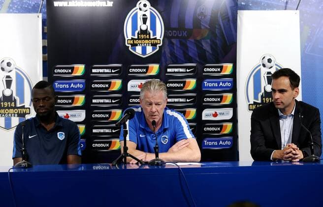 UEFA Europa League play-off - NK Lomotiva - KRC Genk - KRC Genk press conference PK Pressekonferenz 17.08.2016., Zagreb, Croatia - KRC Genk player Omar Colley and head coach Peter Maes at a press conference ahead of UEFA Europa League play-off first leg against NK Lokomotiva at stadium Maksimir.  DaliborxUrukalovic PIXSELL