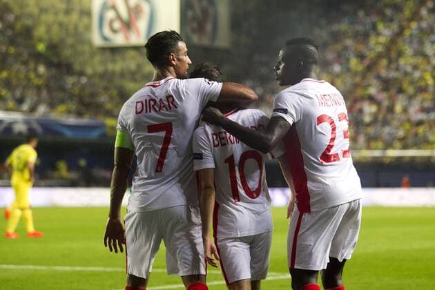 AS Monaco players celebrate after scoring against Villarreal CF during their UEFA Champions League playoff first leg match between Villarreal and AS Monaco played at El Madrigal stadium in Villarreal, Castellon, eastern of Spain on 17 August 2016. Villarreal FC vs AS Monaco !ACHTUNG: NUR REDAKTIONELLE NUTZUNG!  20160817-636070699888245188