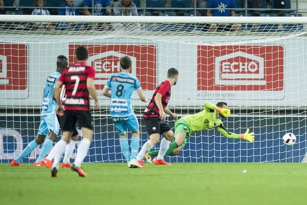 Gent s Thomas Matton scores a goal during the first leg match of the playoff round between Belgian first league soccer team KAA Gent and Macedonia s first league soccer team Shkendija in the Europa League competition, on Thursday 18 August 2016, in Gent. JASPERxJACOBS  x04914005x