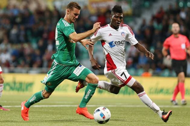 MARIO PAVELIC RAPID ALIKO BALA TRENCIN - ZILINA 18.08.2016 SPORT FOOTBALL SEASON 2016 17 UEFA EUROPA LEAGUE FOURTH ROUND QUALIFICATION AS TRENCIN - RAPID WIEN - --- Newspix.pl  160818CHW045