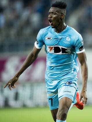Gent s Kalika Coulibaly celebrate after scoring during the first leg match of the playoff round between Belgian first league soccer team KAA Gent and Macedonia s first league soccer team Shkendija in the Europa League competition, on Thursday 18 August 2016, in Gent. JASPERxJACOBS  x04914159x