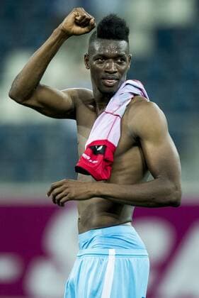Gent s Kalika Coulibaly celebrate after winning the first leg match of the playoff round between Belgian first league soccer team KAA Gent and Macedonia s first league soccer team Shkendija in the Europa League competition, on Thursday 18 August 2016, in Gent. JASPERxJACOBS  x04914188x