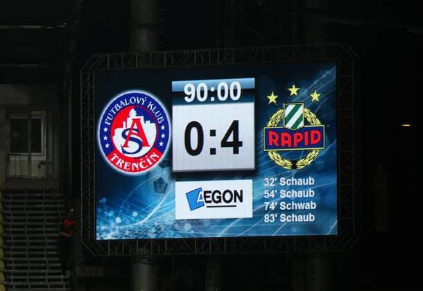 SOCCER - UEFA EL quali, Trencin vs Rapid ZILINA,SLOVAKIA,18.AUG.16 - SOCCER - UEFA Europa League, Play-off qualification, FK AS Trencin vs SK Rapid Wien. Image shows a scoreboard. Keywords: Wien Energie. GEPAxpictures xPhilippxBrem