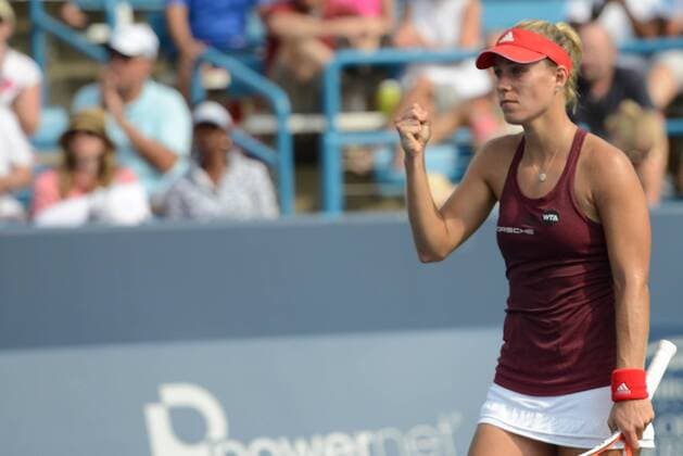 August 18, 2016 - Mason, Ohio, United States - ANGELIQUE KERBER of Germany celebrates winning her match vs .B. Strycovan the Western & Southern Tennis Tournament in Mason Ohio. Tennis 2016 - Western & Southern Open - Day 6 - ZUMAl132