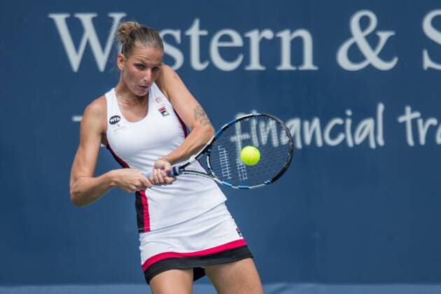 August 20, 2016 - Mason, Ohio, USA - Karolina Pliskova (CZE) hits a two-handed backhand shot during Saturday s semifinal round of the Western and Southern Open at the Lindner Family Tennis Center, Mason, Oh. Tennis 2016 - Western And Southern Open - Day 8 - ZUMAs304