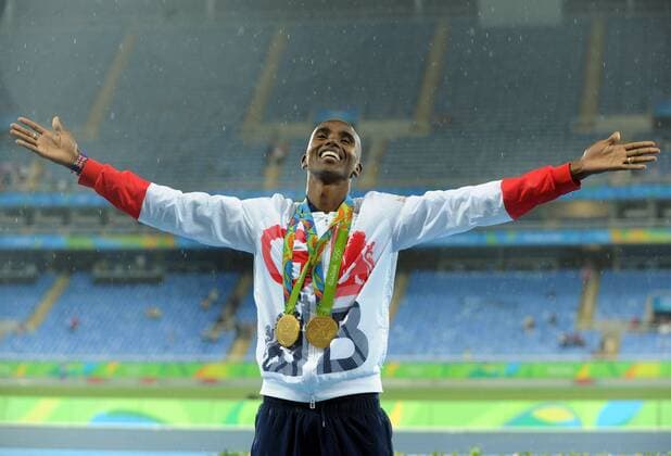 Rio 2016 Summer Olympics - Day Eighteen Saturday 20th August Athletics - Mens 5000m Final Presentation Mo Farah of Great Britain shows off his two Gold medals in the Olympic Stadium COLORSPORT ANDREW COWIE 