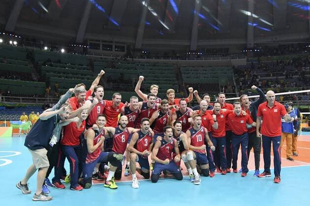 2016 Volleyball Olympics RIO DE JANEIRO, RJ - 21.08.2016: 2016 VOLLEYBALL OLYMPICS - US team won the bronze medal and celebrates in the match United States (USA) x Russia (RUS) during the Volleyball Rio Olympics 2016 held in Maracanãzinho. NOT AVAILABLE FOR LICENSING IN CHINA (Photo: Celso Pupo Fotoarena) x1192193x  CelsoxPupo