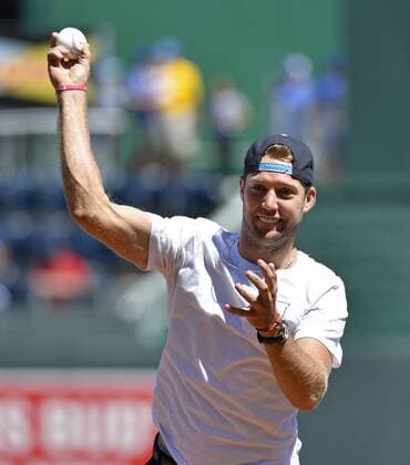 August 21, 2016 - Kansas City, MO, USA - Olympic gold medalist Jack Sock throws out a first pitch before Sunday s baseball game between the Kansas City Royals and Minnesota Twins on Aug. 21, 2016 at Kauffman Stadium in Kansas City, Mo. Minnesota Twins vs. Kansas City Royals - ZUMAm67_