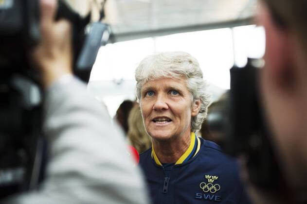Rio 2016, Fußball Damen, Empfang der schwedischen Nationalmannschaft in Stockholm Pia Sundhage - Stockholm, Schweden - Fussball, Empfang Fussball Nationalteam Schweden der Damen nach Gewinn der Bronze-Medaille.  Copyright: LINNEAxRHEBORG BB160821LN046