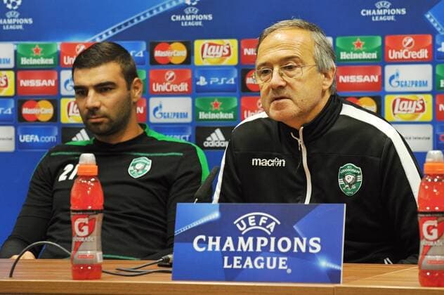 Vladislav Stoyanov of Ludogorets Razgrad, left, and coach Georgi Dermendzhiev attend a news conference prior to the 4th qualifying round of football Champions League return match FC Viktoria Pilsen vs PFC Ludogorets Razgrad in Pilsen, Czech Republic, August 22, 2016. (CTKxPhoto PavelxNemecek) CTKPhotoP201608220788001  nmc4