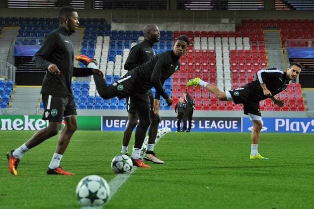 Players of Ludogorets Razgrad attend the practice session prior to the 4th qualifying round of football Champions League return match FC Viktoria Pilsen vs PFC Ludogorets Razgrad in Pilsen, Czech Republic, August 22, 2016. (CTKxPhoto PavelxNemecek) CTKPhotoP201608220798301  nmc1