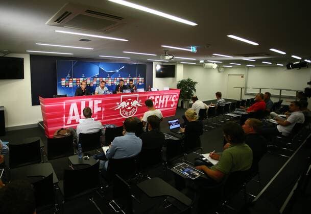 SOCCER - UEFA CL quali, RBS vs Zagreb SALZBURG,AUSTRIA,23.AUG.16 - SOCCER - UEFA Champions League, Play-off qualification, Red Bull Salzburg vs GNK Dinamo Zagreb, preview, press conference PK Pressekonferenz of RBS. Image shows an overview. GEPAxpictures xFelixxRoittner
