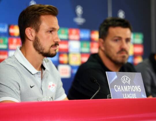 SOCCER - UEFA CL quali, RBS vs Zagreb SALZBURG,AUSTRIA,23.AUG.16 - SOCCER - UEFA Champions League, Play-off qualification, Red Bull Salzburg vs GNK Dinamo Zagreb, preview, press conference PK Pressekonferenz of RBS. Image shows a sign. GEPAxpictures xFelixxRoittner