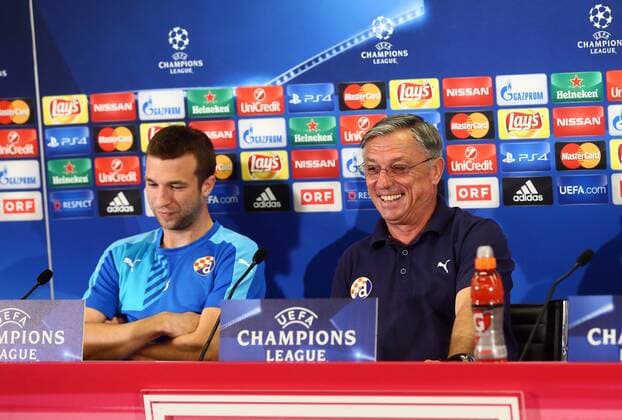SOCCER - UEFA CL quali, RBS vs Zagreb SALZBURG,AUSTRIA,23.AUG.16 - SOCCER - UEFA Champions League, Play-off qualification, Red Bull Salzburg vs GNK Dinamo Zagreb, preview, press conference PK Pressekonferenz of Zagreb. Image shows head coach Zlatko Kranjcar and Domagoj Antolic (Zagreb). GEPAxpictures xFelixxRoittner
