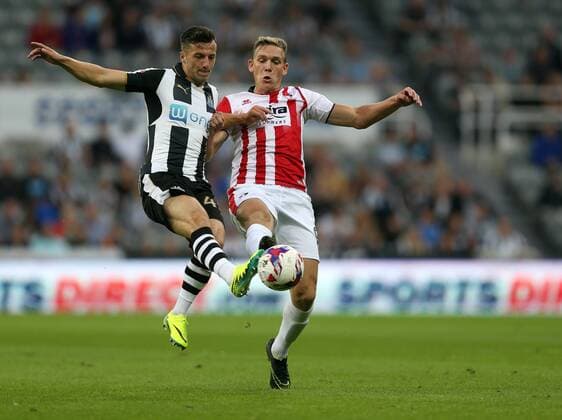 . 23 08 2016. Newcastle, United Kingdom. Newcastle United v Cheltenham Town. St James Park. Newcastle United™s Jamie Sterry and Cheltenham Town™s Danny Wright.  xChrisxBoothx xixImagesx IIM-13332-0005