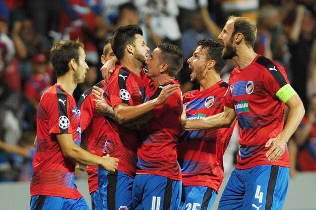 Players of Pilsen celebrate a goal during the 4th qualifying round of football Champions League return match FC Viktoria Pilsen vs PFC Ludogorets Razgrad in Pilsen, Czech Republic, August 23, 2016. (CTKxPhoto PavelxNemecek) CTKPhotoP201608230777401  nmc1