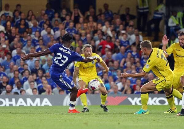 Chelsea s Michy Batshuayi scoring his sides opening goal during the EFL Cup match at the Stamford Bridge Stadium, London. Picture date August 23rd, 2016 Pic David Klein Sportimage EDITORIAL USE ONLY. No use with unauthorised audio, video, data, fixture lists, club league logos or live services. Online in-match use limited to 120 images, no video emulation. No use in betting, games or single club league player publications.