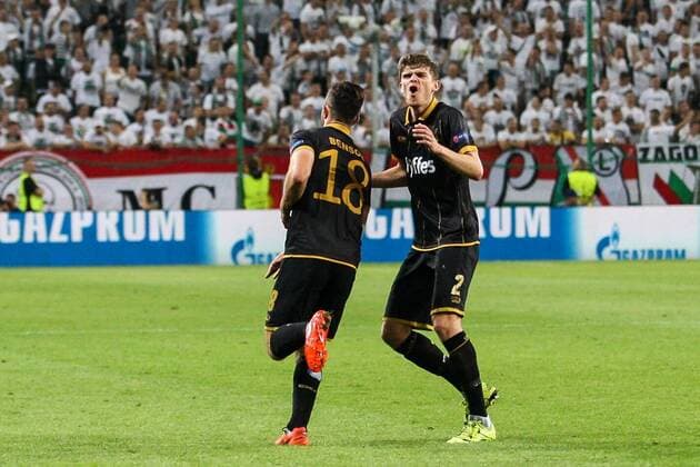 2016.8.23, Warszawa , UEFA Champions League , Legia Warsaw - Dundalk FC Legia Warszawa - Dundalk FC pictured: Robert Benson (Dundalk) goal celebration, Sean Gannon (Dundalk) fot. TomaszxJastrzebowski Foto Olimpik NEWSPIX.PL --- Newspix.pl  20160823toja44