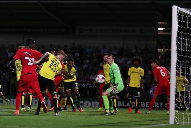 Ere Can or Divock Origi of Liverpool scores the third goal of Liverpool scores the second goal during the Football League Cup Second Round at The Pirelli Stadium. Picture date: August 23rd, 2016. Pic Lynne Cameron Sportimage EDITORIAL USE ONLY. No use with unauthorised audio, video, data, fixture lists, club league logos or live services. Online in-match use limited to 120 images, no video emulation. No use in betting, games or single club league player publications.