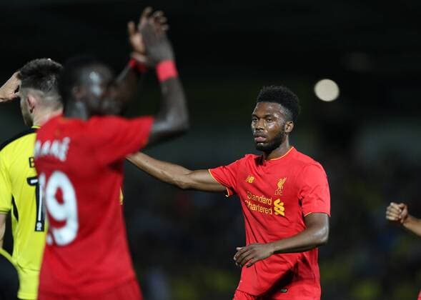 Daniel Sturridge of Liverpool celebrates the fifth goal during the Football League Cup Second Round at The Pirelli Stadium. Picture date: August 23rd, 2016. Pic Lynne Cameron Sportimage EDITORIAL USE ONLY. No use with unauthorised audio, video, data, fixture lists, club league logos or live services. Online in-match use limited to 120 images, no video emulation. No use in betting, games or single club league player publications.