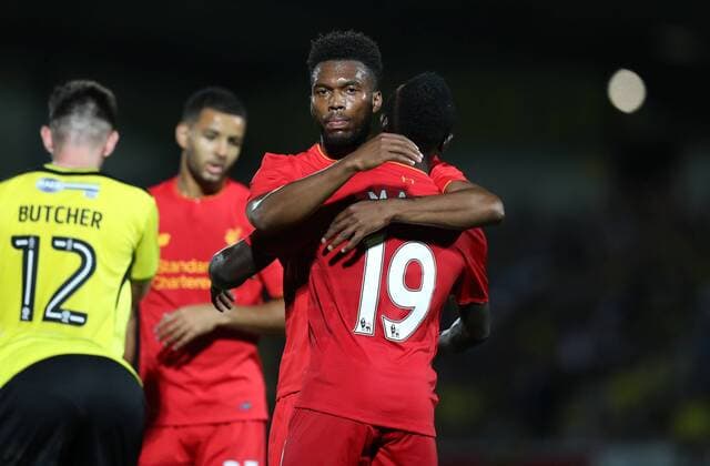 Daniel Sturridge of Liverpool celebrates the fifth goal during the Football League Cup Second Round at The Pirelli Stadium. Picture date: August 23rd, 2016. Pic Lynne Cameron Sportimage EDITORIAL USE ONLY. No use with unauthorised audio, video, data, fixture lists, club league logos or live services. Online in-match use limited to 120 images, no video emulation. No use in betting, games or single club league player publications.