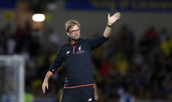 Jurgen Klopp of Liverpool celebrates at the final whistle of The Football League Cup Second Round at The Pirelli Stadium. Picture date: August 23rd, 2016. Pic Lynne Cameron Sportimage EDITORIAL USE ONLY. No use with unauthorised audio, video, data, fixture lists, club league logos or live services. Online in-match use limited to 120 images, no video emulation. No use in betting, games or single club league player publications.