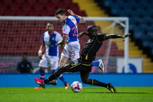 23.08.2016. Ewood Park, Blackburn, England. EFL Cup Football. Blackburn Rovers versus Crewe Alexandra. Crewe Alexandra defender Zoumana Bakayogo tackles Blackburn Rovers midfielder Danny Guthrie. xTimxWilliamsx  ActionPlus11779515