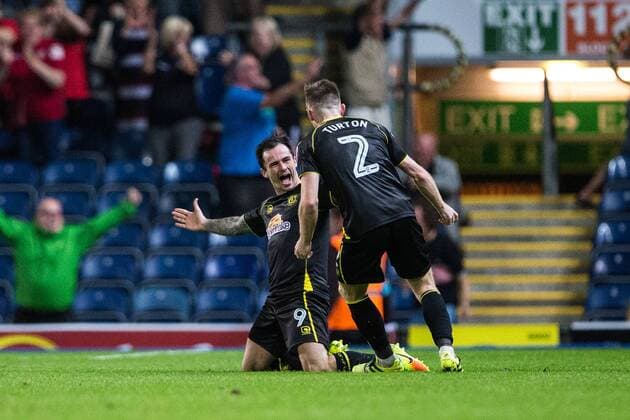 23.08.2016. Ewood Park, Blackburn, England. EFL Cup Football. Blackburn Rovers versus Crewe Alexandra. Crewe Alexandra forward Chris Dagnall and Crewe Alexandra defender Oliver Turton celebrate their added time goal. xTimxWilliamsx  ActionPlus11779532
