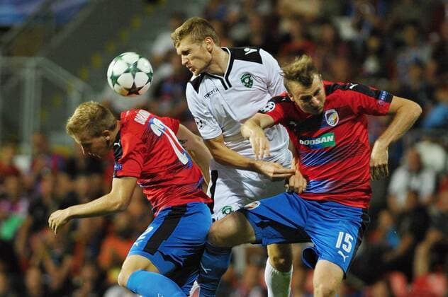 From left: Jan Baranek of Viktoria Pilsen, Ihor Plastun of Ludogorets Razgrad and Michael Krmencik of Viktoria Pilsen in action during the 4th qualifying round of football Champions League return match FC Viktoria Pilsen vs PFC Ludogorets Razgrad in Pilsen, Czech Republic, August 23, 2016. (CTKxPhoto PavelxNemecek) CTKPhotoP201608240190301  nmc16