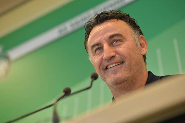 Fußball, EL Quali, AS St. Etienne PK Christophe Galtier (entraineur saint etienne) FOOTBALL : Conference de presse Saint Etienne - Europa Ligue - Barrage - 24 08 2016 FredericChambert Panoramic 