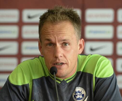 Coach of Sonderjyske Jakob Michelsen speaks at a press conference PK Pressekonferenz prior to the fourth qualifying round of the Europa League match Sparta Praha vs Sonderjyske in Prague, Czech Republic, August 24, 2016. (CTKxPhoto MichalxKrumphanzl) CTKPhotoP201608240796401  kru 1