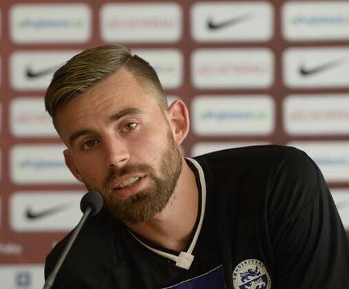 Player of Sonderjyske Janus Drachmann speaks at a press conference PK Pressekonferenz prior to the fourth qualifying round of the Europa League match Sparta Praha vs Sonderjyske in Prague, Czech Republic, August 24, 2016. (CTKxPhoto MichalxKrumphanzl) CTKPhotoP201608240807701  kru 4