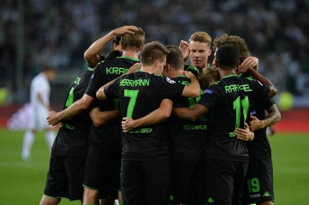 Torjubel von Borussia Mönchengladbach nach dem 1:0 von Thorgan Hazard (Borussia Mönchengladbach) Mönchengladbach, Deutschland, 24.08.2016 - Fussball, UEFA Championsleague, Borussia Mönchengladbach - BSC Young Boys, Fussball, UEFA Championsleague, Borussia Mönchengladbach - BSC Young Boys, xklx