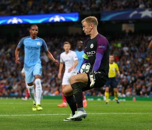 Joe Hart of Manchester City makes a close range second half save during the Champions League Play Off 2nd Leg match at the Etihad Stadium, Manchester. Picture date: August 24th, 2016. Pic Simon Bellis Sportimage EDITORIAL USE ONLY. No use with unauthorised audio, video, data, fixture lists, club league logos or live services. Online in-match use limited to 120 images, no video emulation. No use in betting, games or single club league player publications.