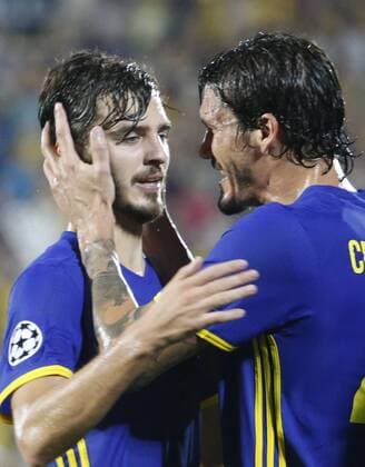 ROSTOV-ON-DON, RUSSIA - AUGUST 24, 2016: Rostov s Alexander Yerokhin (L) and Cesar Navas in the 2016 17 UEFA Champions League First playoff round 2nd leg match against Ajax Amsterdam at Olimp-2 Stadium. FC Rostov won the game 4:1. Valery Matytsin TASS  TS02E7F7